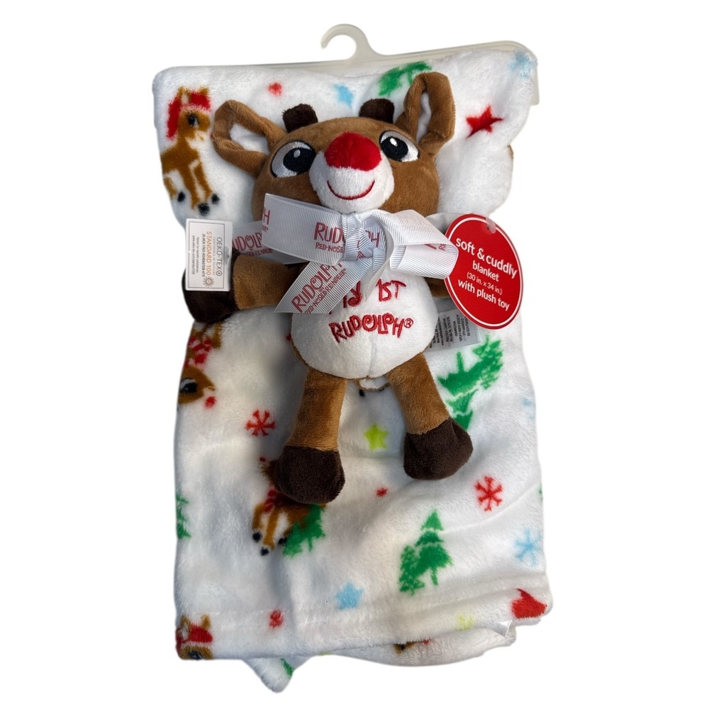 Rudolph the Red-Nosed Reindeer 2-Piece Plush Toy & Baby Blanket Holiday Gift NWT